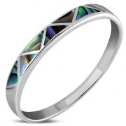 Abalone Sea Shell Silver Band Ring, r496